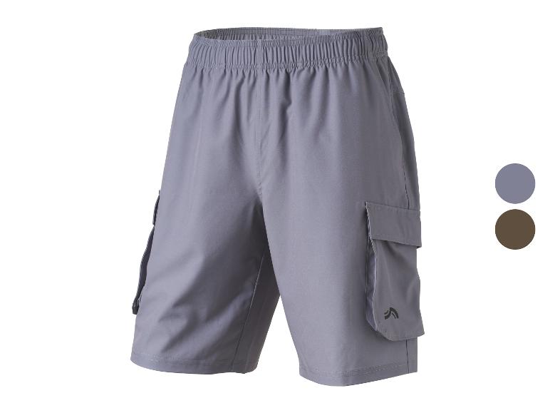 Graue Cargo-Shorts mit elastischem Bund und Seitentaschen.