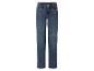 Blaue Damenjeans mit hoher Taille und geradem Bein.
