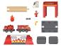 Spielset für Feuerwehrzüge aus Holz und Kunststoff.