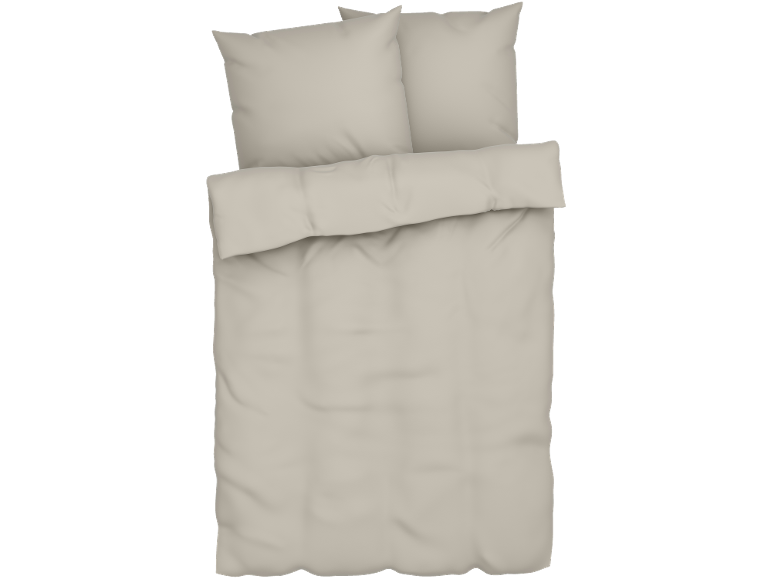 Beige Bettwäsche mit zwei Kissen und einer Bettdecke