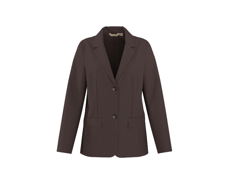 Brauner Damenblazer mit zwei Knöpfen und Taschen.