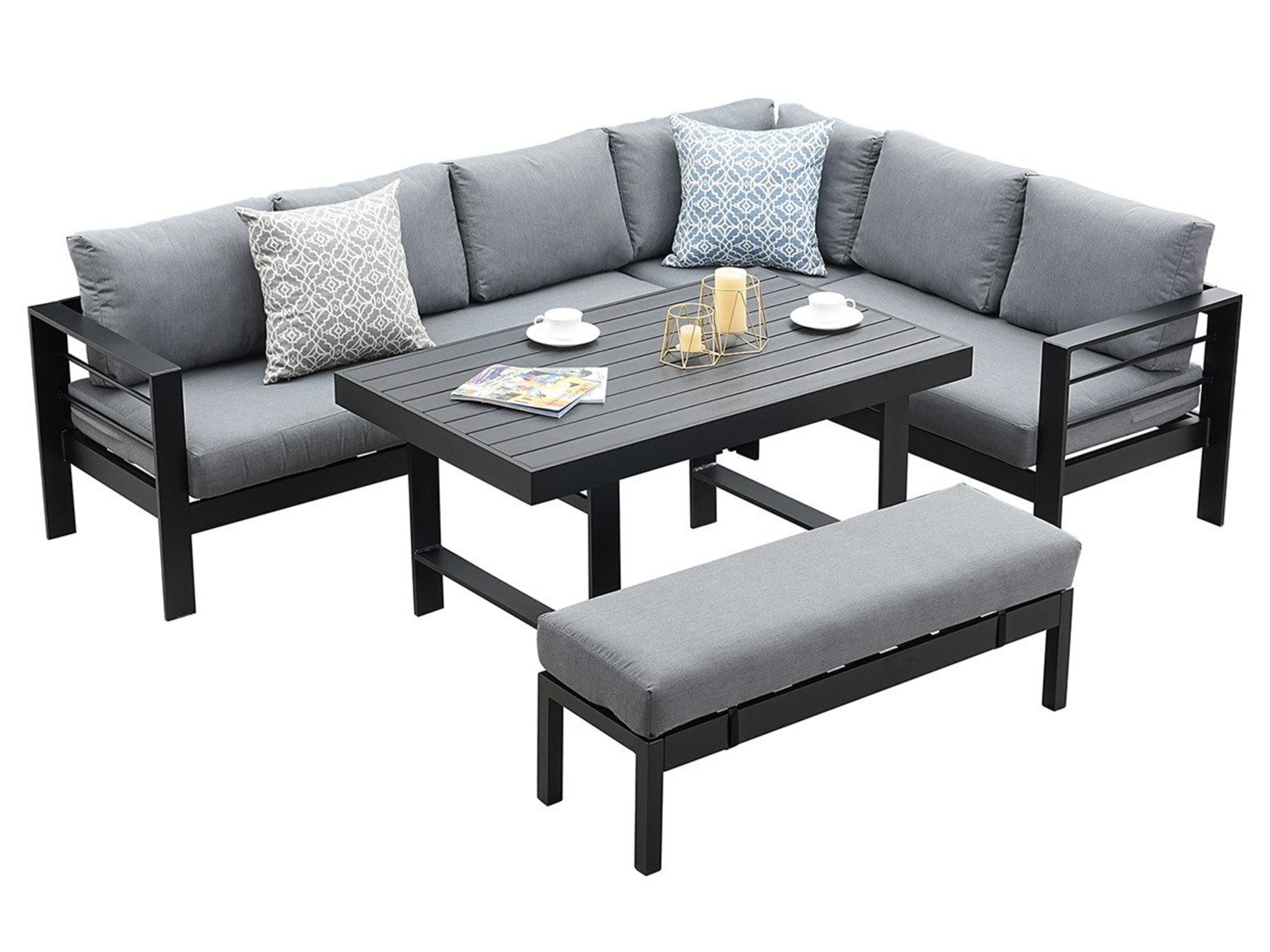 MEXO Gartenmöbel Lounge-Set »Tropea«, inkl Polster (8-Sitzer, Schwarz / Dunkelgrau)