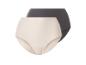 Zwei nahtlose High-Waist-Slips, einer beige und einer dunkelgrau.