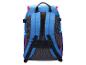Blauer Rucksack mit gepolsterten Schultergurten und verstellbaren Riemen, Rückansicht.