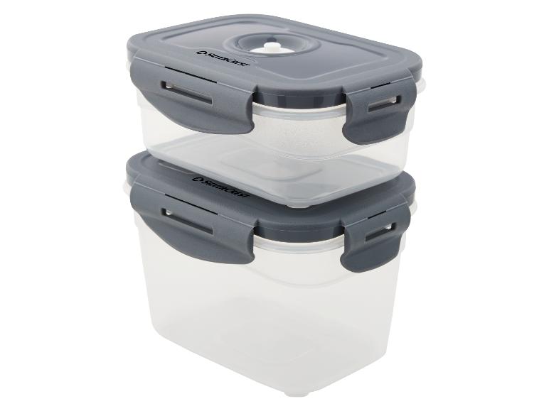 Zwei stapelbare Silvercrest Plastikboxen.