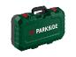 PARKSIDE grüne Werkzeugkiste mit schwarzen und roten Griffen und Verschlüssen