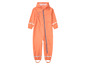 Ein orangefarbener Regenoverall mit Kapuze für Kinder.
