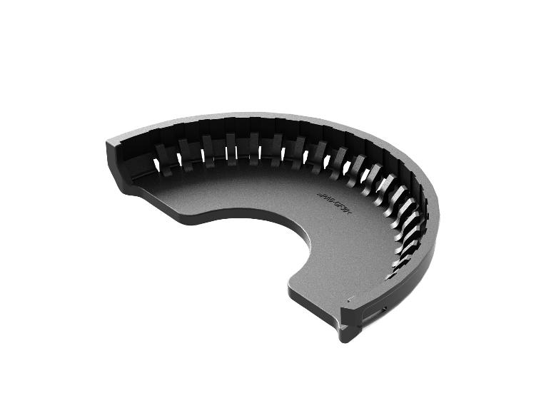 Graues Kunststoff-Halbrundteil mit Innenrippen und Text '>PA6-GF30<'