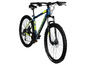 Ein blaues Mountainbike mit gelben Details und Kenda Reifen.