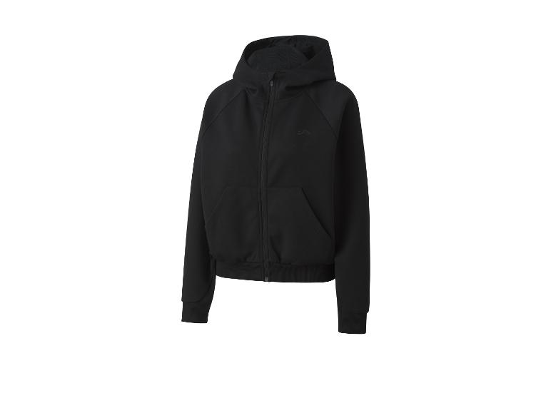 Schwarze Kapuzenjacke mit Reißverschluss.