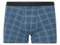 Blaue karierte Boxershorts mit schwarzem Bund.