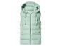 Leicht wattierte mintgrüne ärmellose Weste mit Kapuze und Reißverschluss.