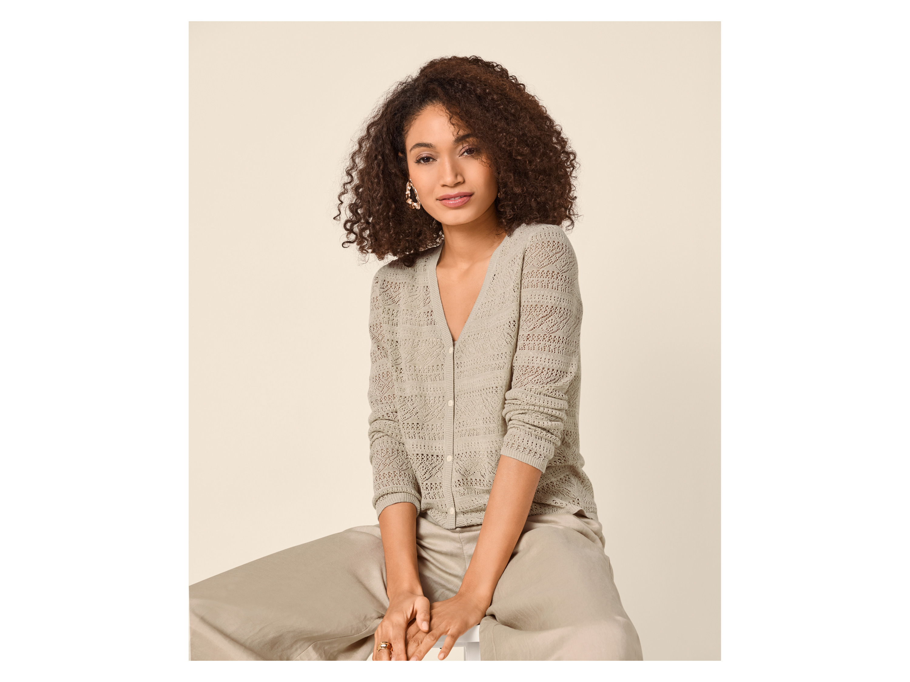 ESMARA® Damen Cardigan mit Leinen (Beige, M(40/42)) – Bild 2 von 3