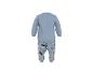Hellblauer Kinderpyjama mit Zeichentrickfigur und Punkten.