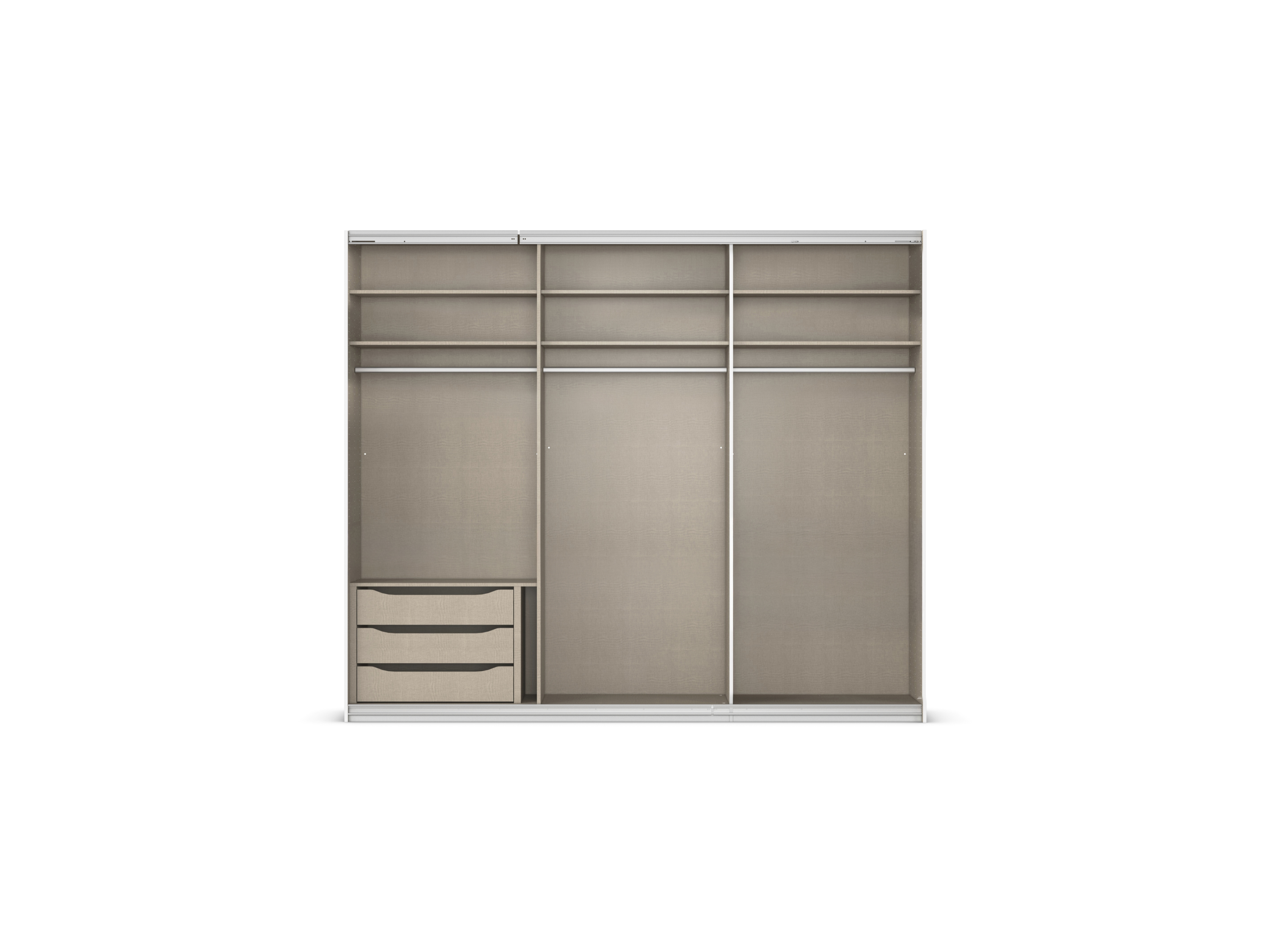 Thumbnail - rauch ORANGE Quadra Schwebetürenschrank mit Spiegelelementen (Premium-Zubehör, Korpus Weiß, 271 x 230 cm)