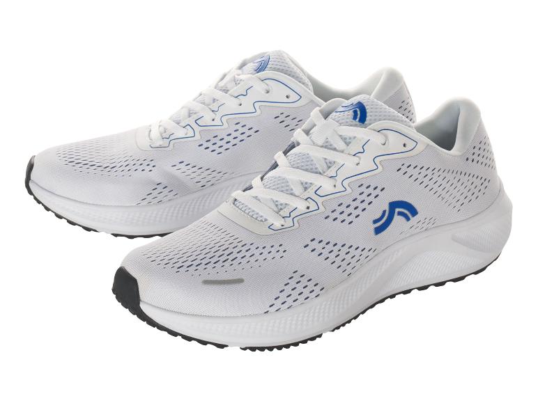 Zwei Paar weiße Sportschuhe mit blauen Akzenten.