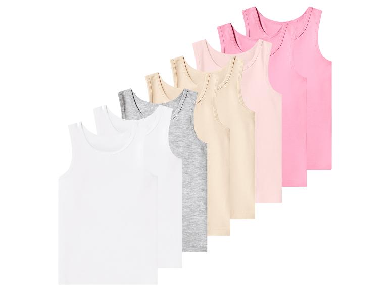 Sieben Damen-Tanktops in Weiß, Grau, Beige, Hellrosa und Pink