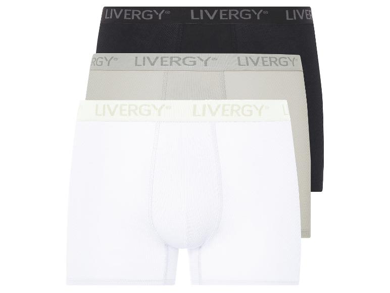 Drei Livery Boxershorts in Weiß, Beige und Schwarz.