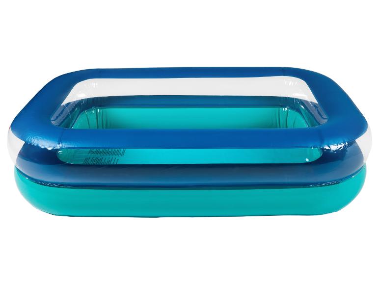 Rechteckiger aufblasbarer Pool mit blauen und transparenten Schichten.