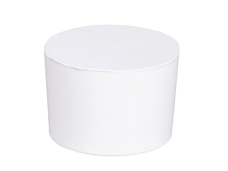 Ein weißer zylindrischer Behälter vor weißem Hintergrund.
