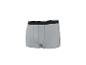 Graue Boxershorts mit schwarzem Gummibund und weißem Streifen.