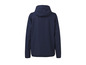 Eine dunkelblaue Windjacke mit Kapuze.