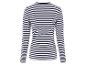 Ein gestreiftes Langarmshirt mit blauen und weißen Streifen.