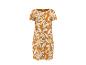 Orange-weißes Midikleid mit Blumenmuster und kurzen Ärmeln
