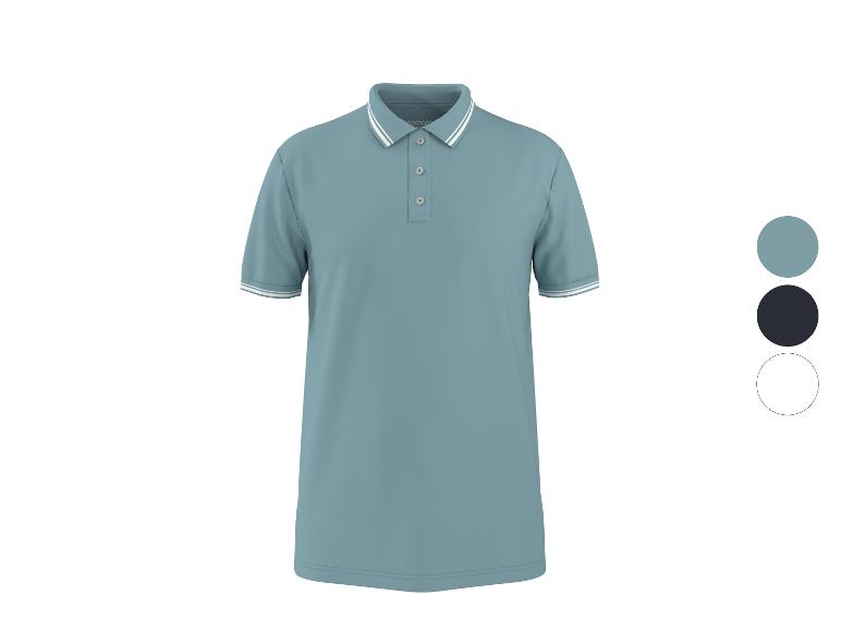 Blaues Kurzarm-Poloshirt mit gestreiftem Kragen und Ärmelbündchen, mit Farboptionen.