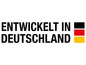 Text mit 'Entwickelt in Deutschland' und der deutschen Flagge.