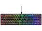 Schwarze Gaming-Tastatur mit farbiger RGB-Beleuchtung und Kabel.