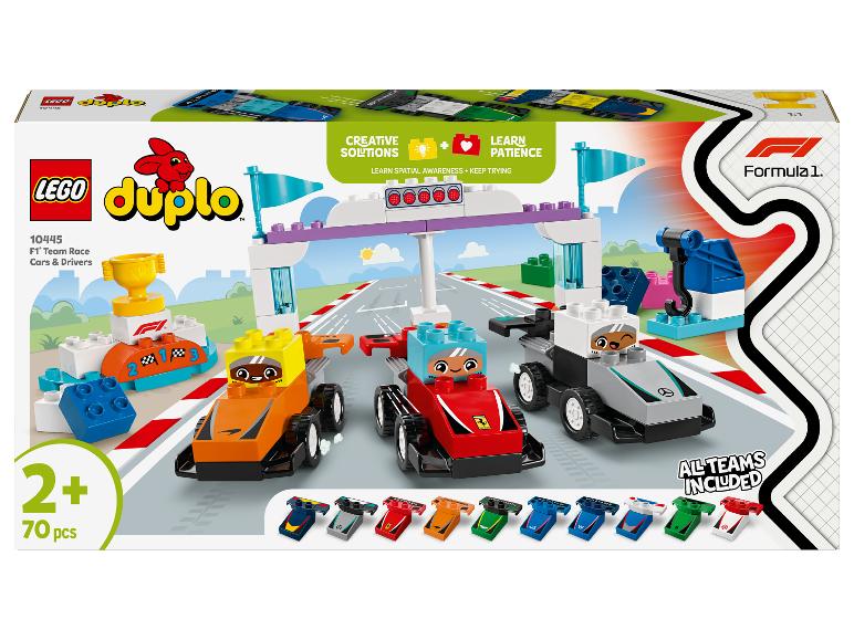 LEGO Duplo 10445 F1 Team Race Cars & Drivers Set, mit Rennwagen und Zubehör.