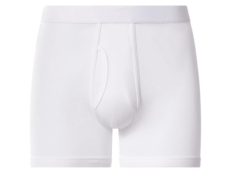 Weiße Herren-Boxershorts mit elastischem Bund und funktionellem Eingriff.