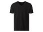 Ein schwarzes T-Shirt mit V-Ausschnitt.
