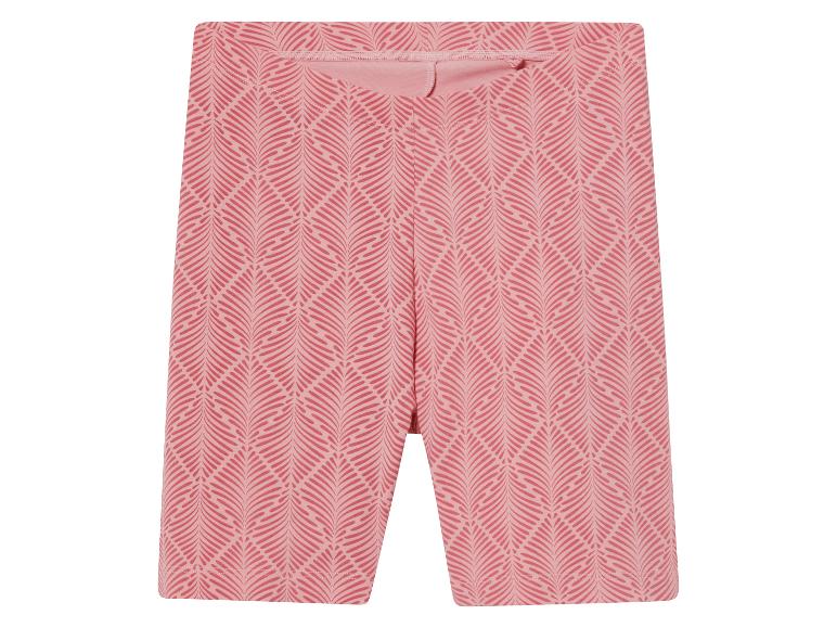 Rosa Shorts mit stilisiertem Blattmuster.