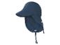 Dunkelblauer Kinder-Sonnenhut mit Nackenschutz und verstellbarem Kordelzug.