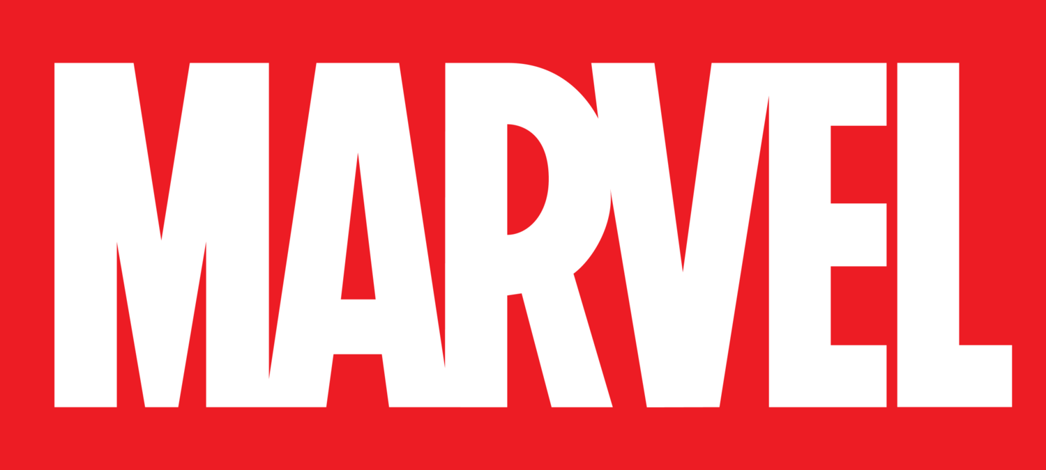 Weißer Text auf rotem Hintergrund: MARVEL