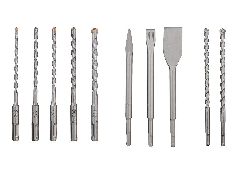 Eine Sammlung von Bohrer und Meißel mit SDS-plus Schäften.