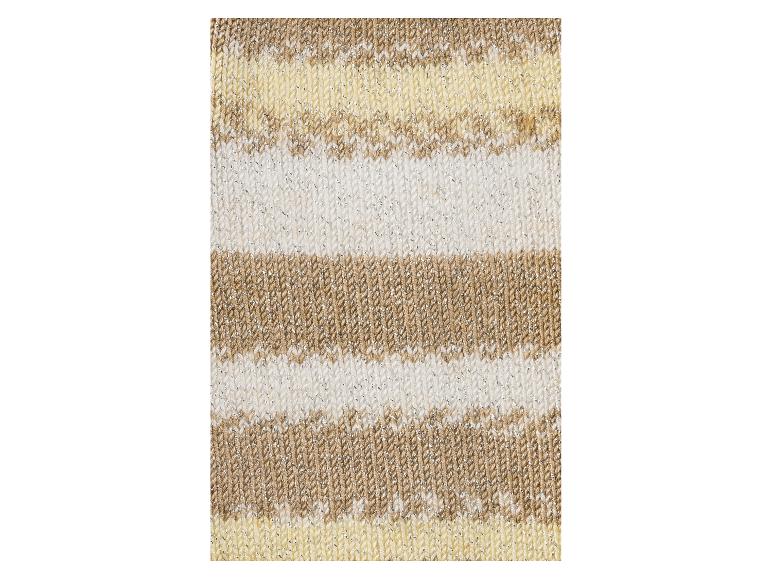 Gestrickter Stoff mit braunen, gelben und weißen Streifen mit Silberfäden