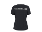 Schwarzes T-Shirt mit weißem „DEUTSCHLAND“-Schriftzug auf dem Rücken.