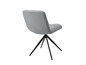 Ein grauer Stuhl mit einem schwarzen, dreibeinigen Untergestell.