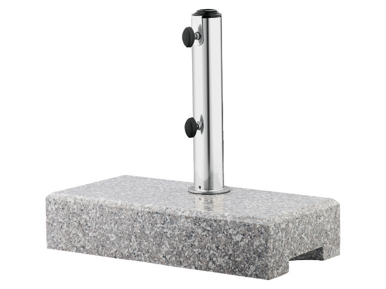 Rechteckiger Granit-Sonnenschirmständer mit Edelstahlstange.