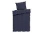 Dunkelblaues Bettwäsche-Set mit Bettbezug, Kissenbezug und Kissenhülle.