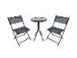 Outdoor-Bistro-Set mit zwei dunkelgrauen Klappstühlen und einem runden Glastisch.