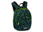 Schwarzer Rucksack mit blau-grünem Gamecontroller-Muster und grünen Reißverschlüssen.