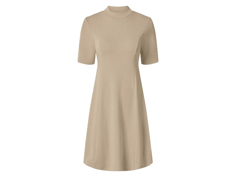 Beiges kurzärmeliges Kleid mit Stehkragen