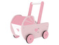 Ein rosa Holz-Puppenwagen mit Herzen.