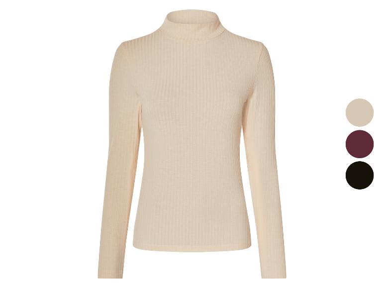 Beige geripptes Rollkragen-Langarmshirt in weiteren Farben erhältlich.