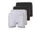 Dreierpack Mädchen-Boxershorts: zwei schwarze und eine weiße mit grauen Punkten.