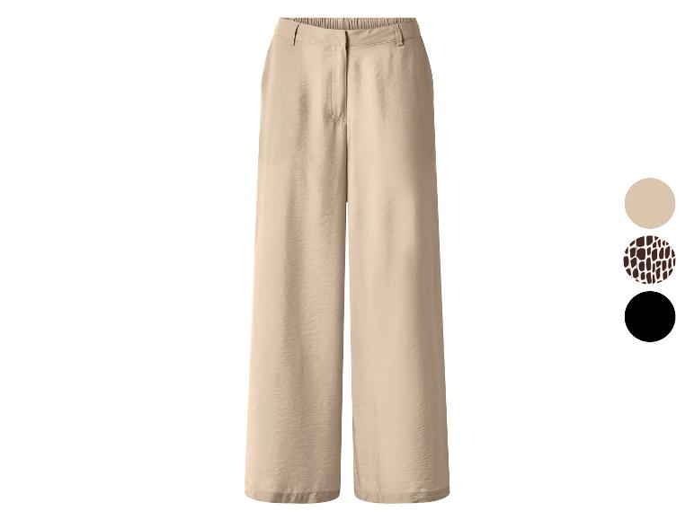 Beige weite Hose mit einfarbigen, Animal-Print- und schwarzen Farboptionen.